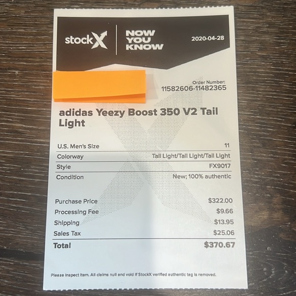 Adidas Yeezy Boost 350 V2 Tail Light Size 11 Stock X verified (see photos) - Picture 7 of 10